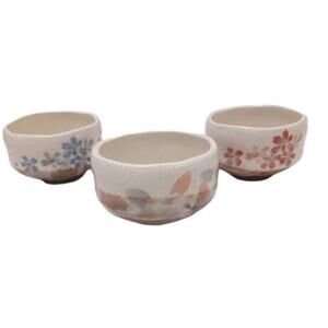 3 Pc Mini Bowls Set ASIAN Japanese Hot Tea Cups Condiment Soy Sauce Dip Pottery